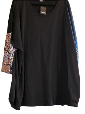 Simply Be Black Top with Iridescent Sequin Sleeves Plus size 28 Nwt